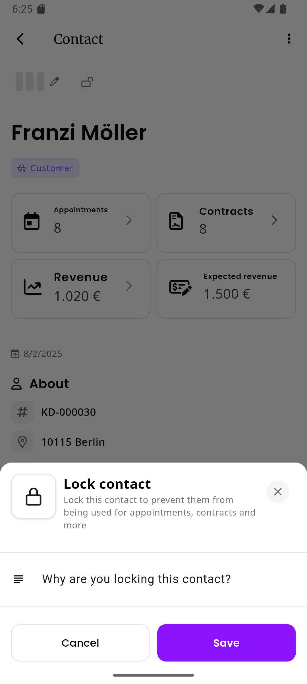 inkStar client locking interface showing lock reason and booking prevention