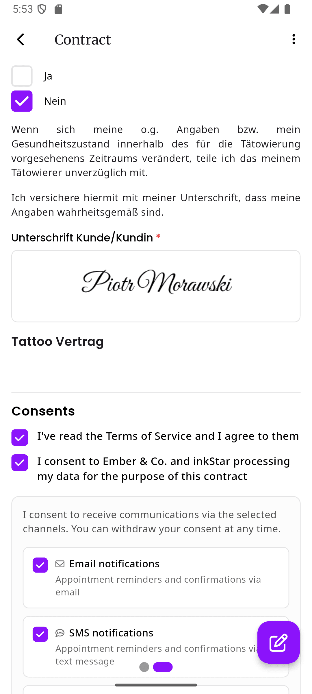 inkStar contract template block editor with drag-and-drop form fields