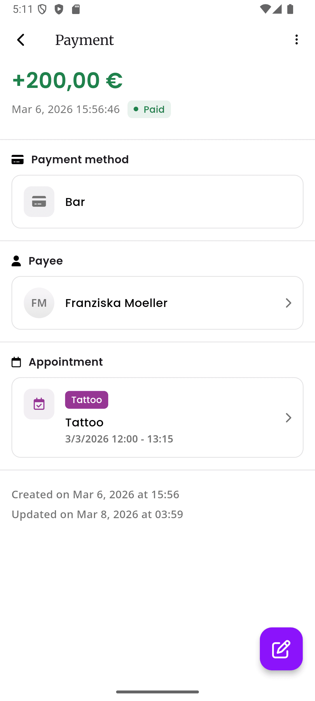 inkStar nicht-integrierte Zahlungsdetails mit Bargeld-Tracking